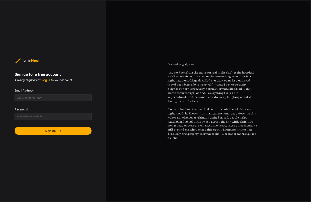 User registration page designed for a quick and seamless onboarding experience.