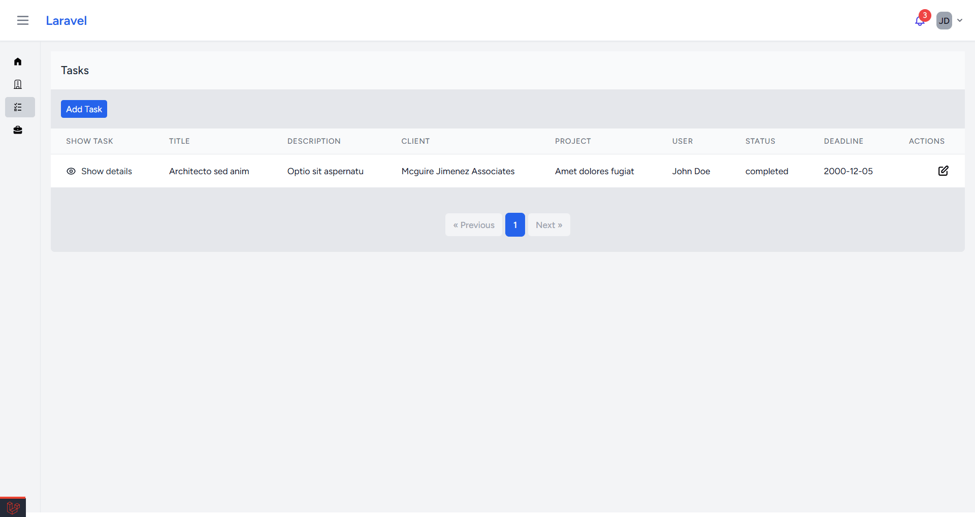 Comprehensive task management table for monitoring progress and individual assignments across teams.
