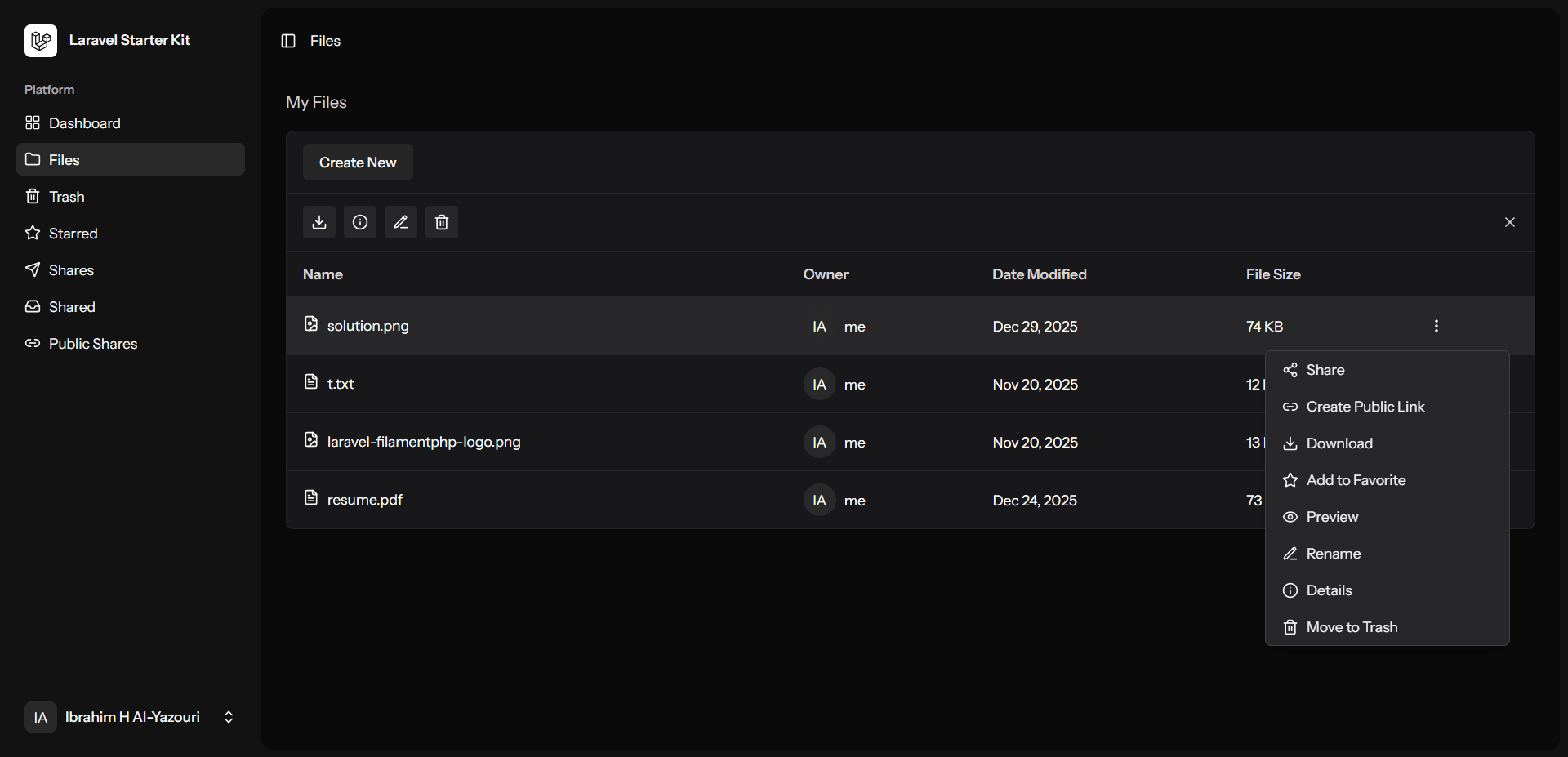 Context-aware action menu allowing users to share, protect, or manage files with a single click.