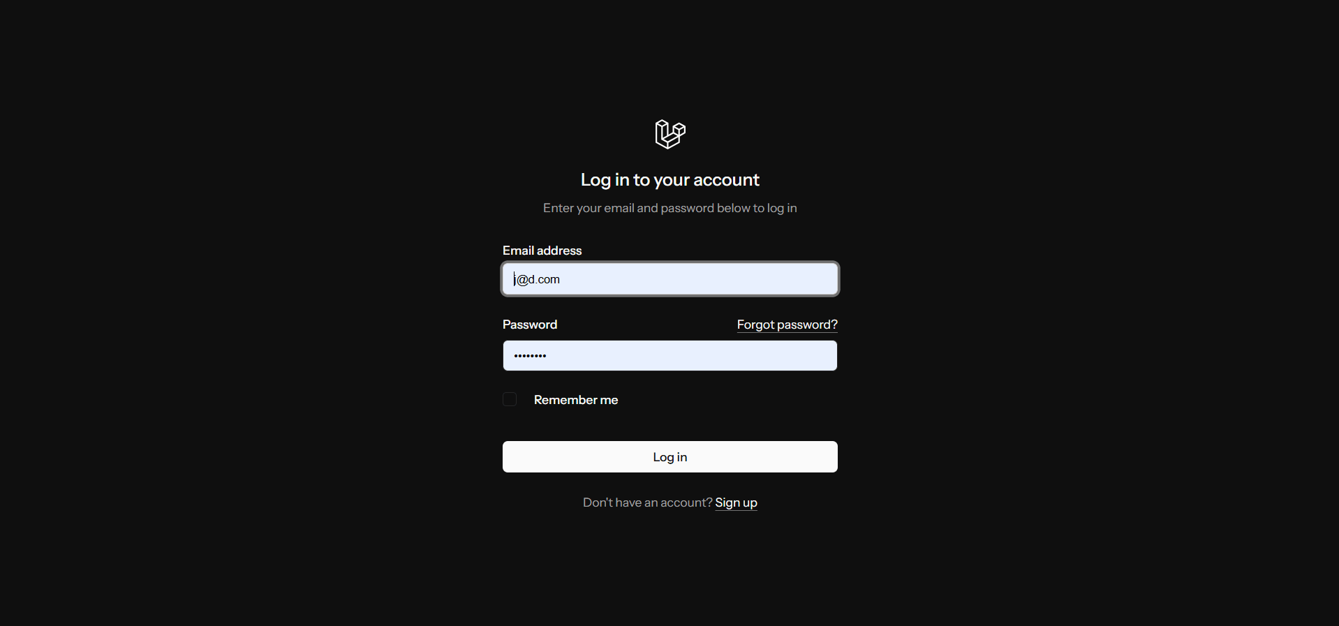 Authentication screen with minimal dark-mode design