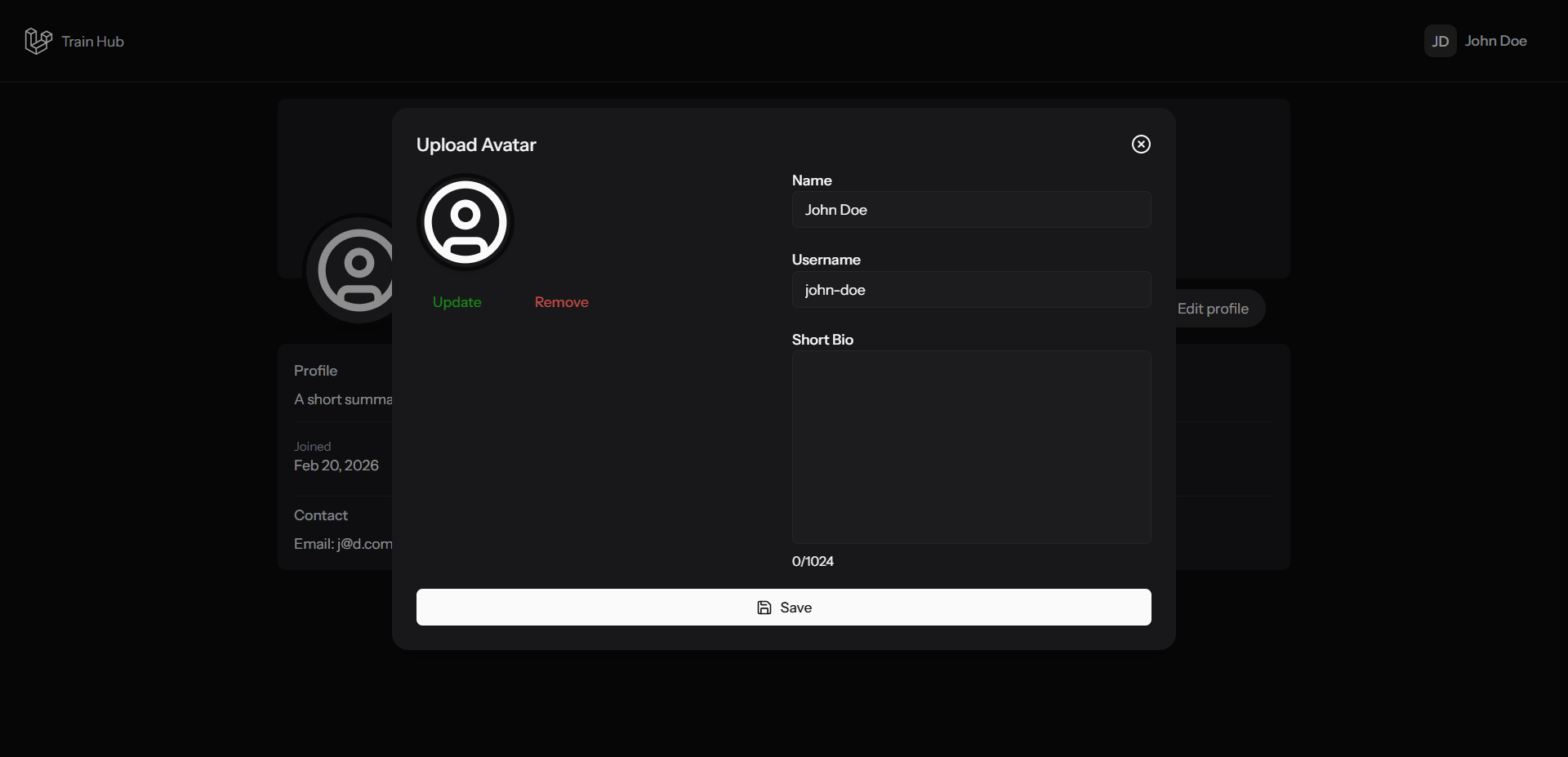 User profile management — bio, avatar and account settings
