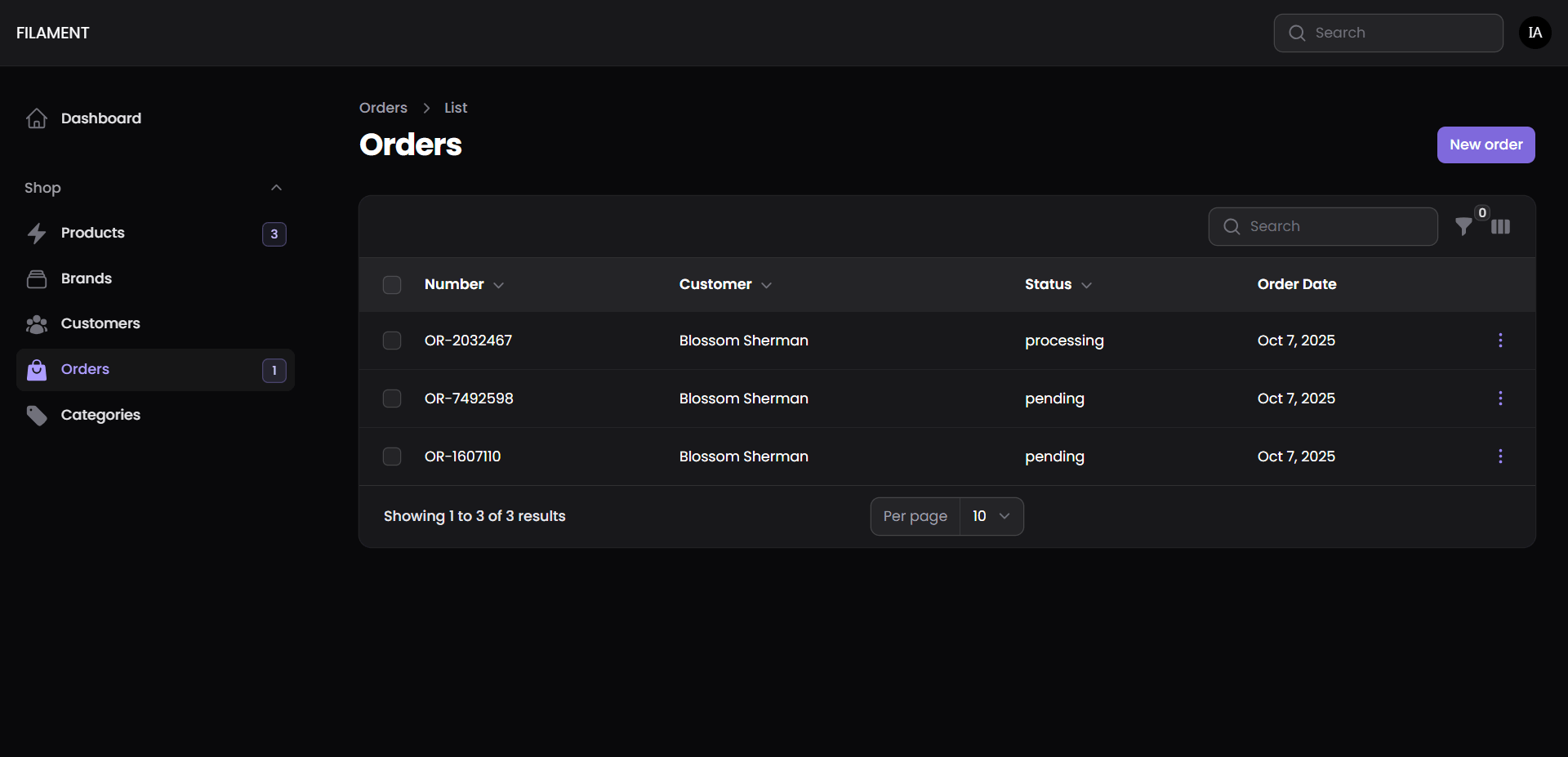 Detailed order tracking system for managing customer fulfillment and real-time status updates.