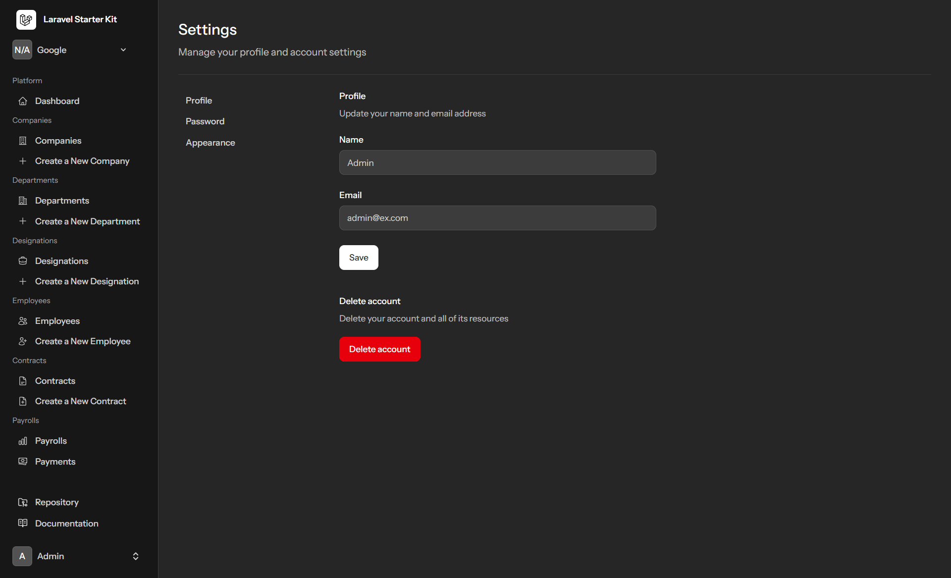 Global system configuration panel for managing application preferences and administrative permissions.